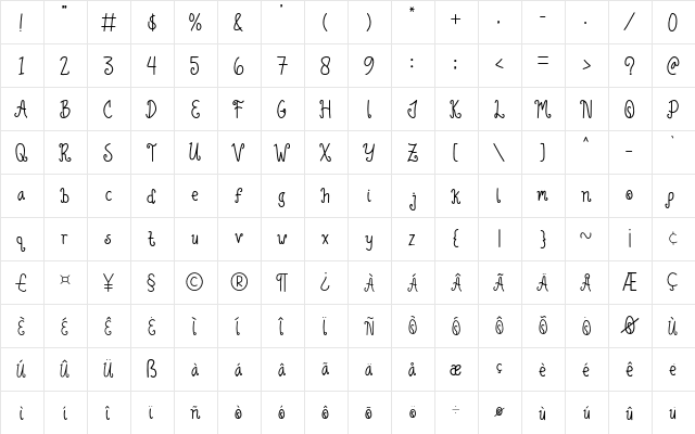 Green Lemonade Regular  glyph index