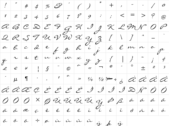 Liorah BT Regular  glyph index