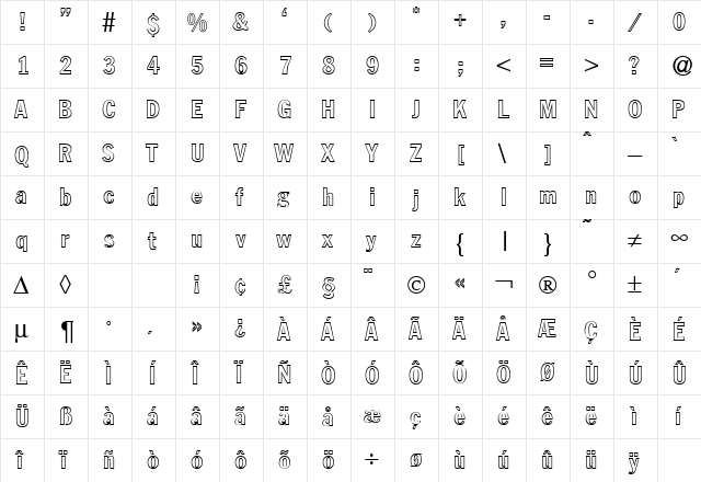 FranklinHeadlineCondOut Bold  glyph index