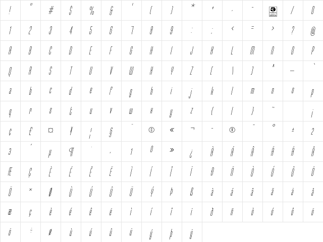 Typo-Longest Light Demo Italic  glyph index