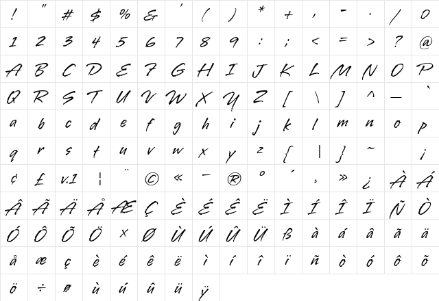 LamboHmk Regular  glyph index