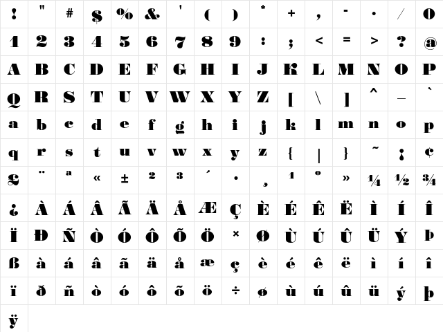 Gourmandise Bold  glyph index