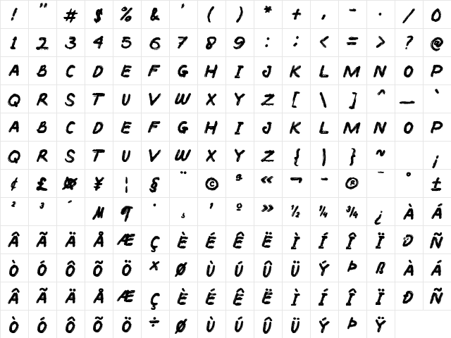 BACOTER Regular  glyph index