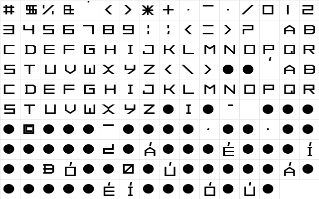 ALPHA Bold  glyph index