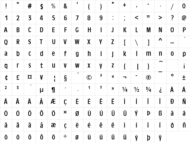 AntiqueOliTCon Regular  glyph index