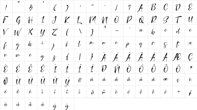 Nicolette Demo Regular  glyph index
