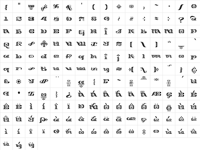 Django Regular  glyph index