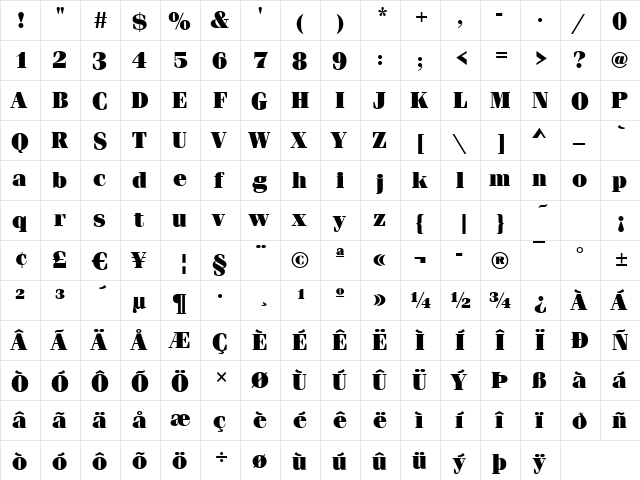 Ferrara-Ultra Regular  glyph index