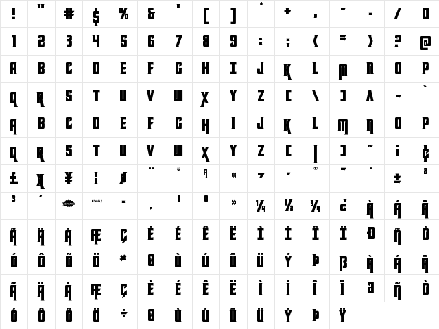 Kondor Regular  glyph index