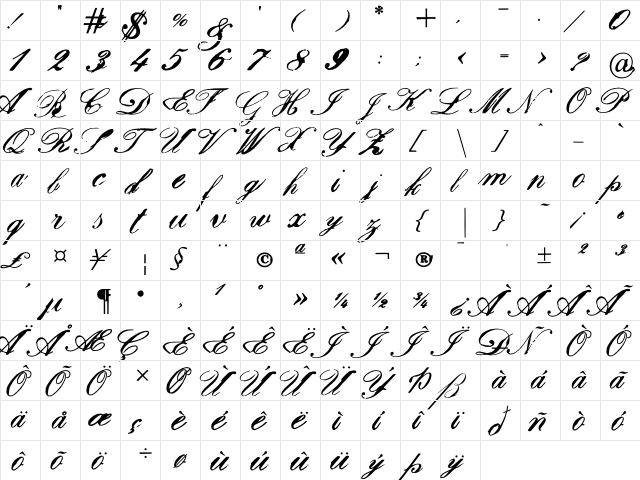 ChatoBand Smooth Bold  glyph index