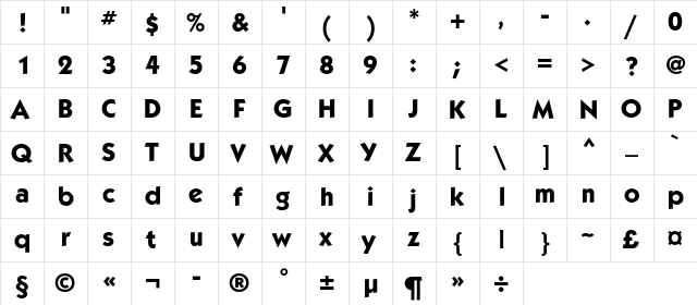 KabelC Bold Regular  glyph index