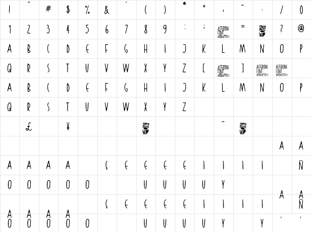 Asteroide Regular  glyph index