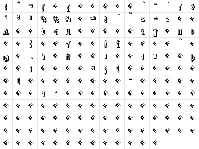 PraterBlockTwo-RegularExp Regular  glyph index