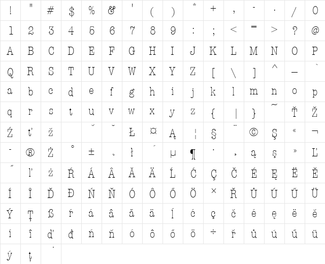 AmericanTypItcTEELigCon Regular  glyph index