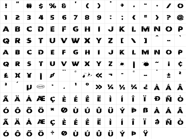 Red Undead Expanded Expanded  glyph index