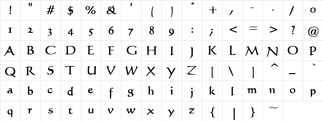 Camy Regular  glyph index