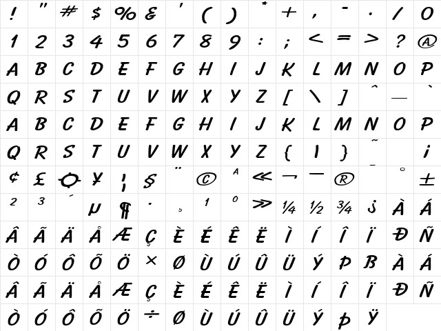 HotAirExtended Regular  glyph index