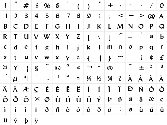 Lynda-Extended Bold  glyph index