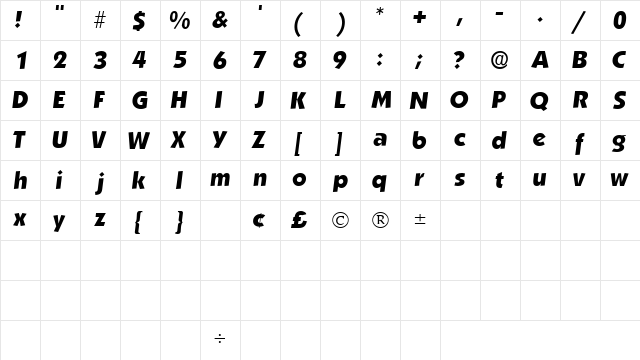 AnakeimSSK Italic  glyph index