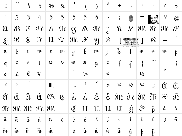 AlsaceLorraine DEMO Regular  glyph index