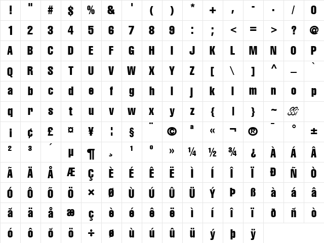 Context Extra Condensed SSi Bold Extra Condensed  glyph index