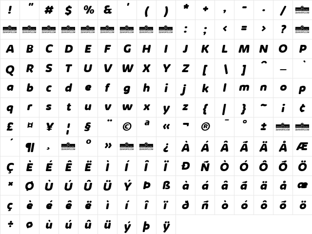 Kabrio Soft ExtraBold Italic  glyph index