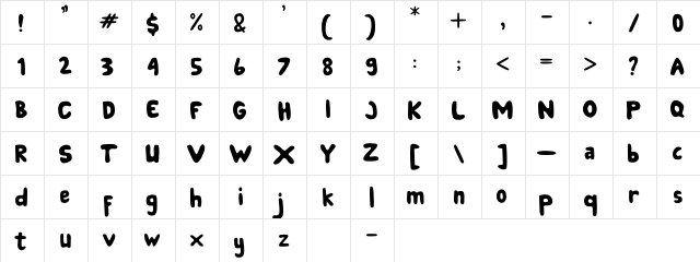 KIDERSUN Regular  glyph index