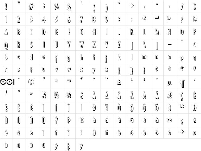 Ricks American NF Regular  glyph index