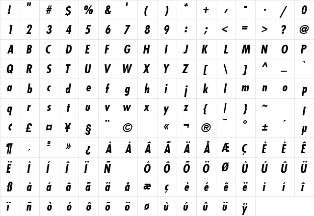 KudosBlackCondSSK BoldItalic  glyph index