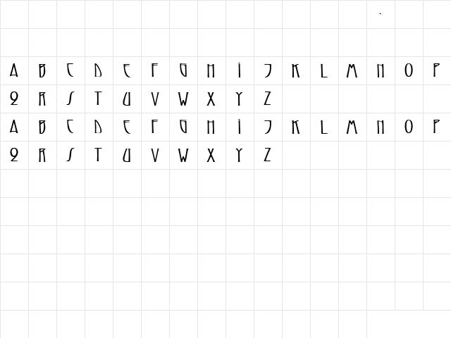 Roadhouse 7 Bold  glyph index