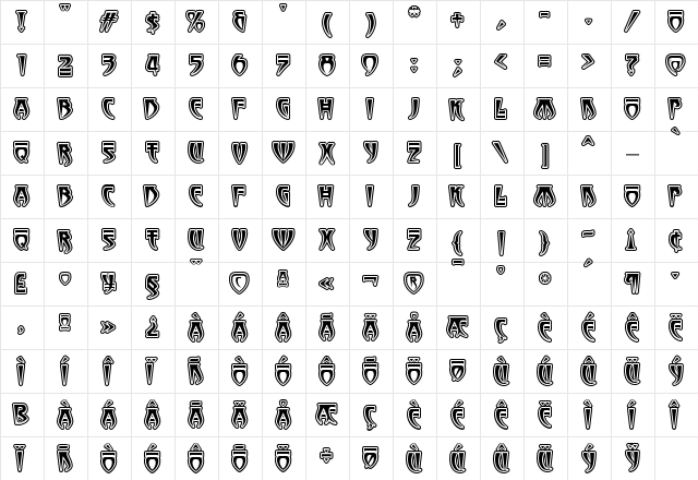 WizardryMF-Contour Regular  glyph index