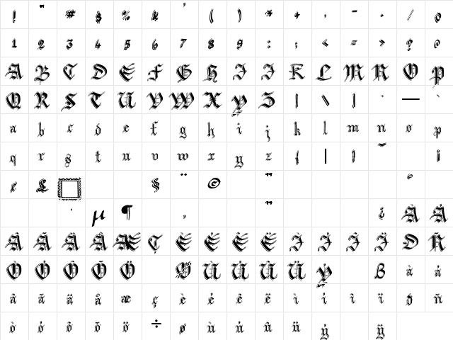 Argor Biw Scaqh Regular  glyph index