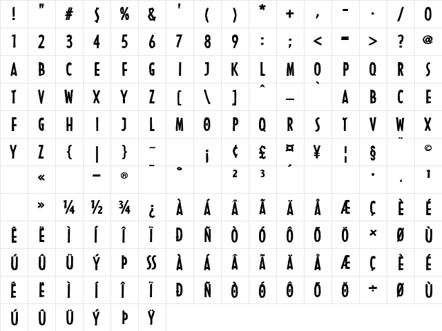 LTNordica Bold  glyph index