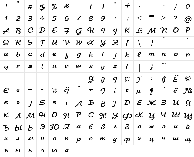 ArbatDi Bold  glyph index