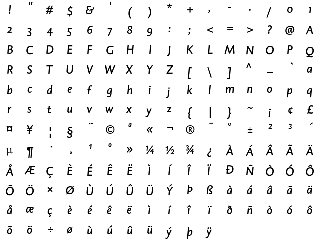 DTL Caspari ST Medium Italic  glyph index