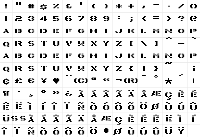 PonyBold Regular  glyph index