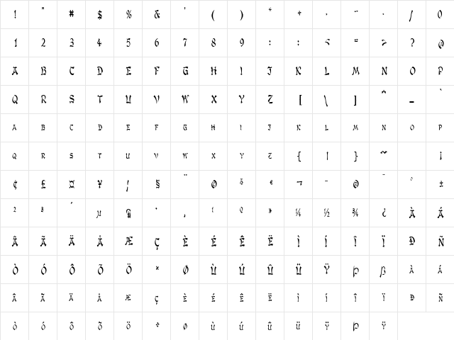 GengisKahnCondensed Regular  glyph index