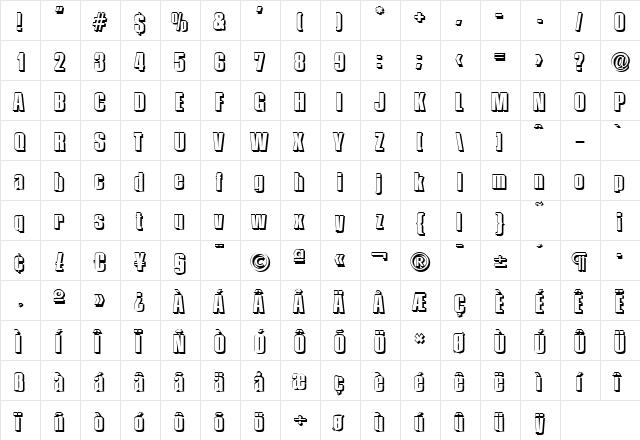 FrankBeckerShadow-ExtraBold Regular  glyph index