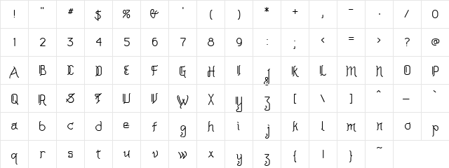 Wire Dance Regular  glyph index