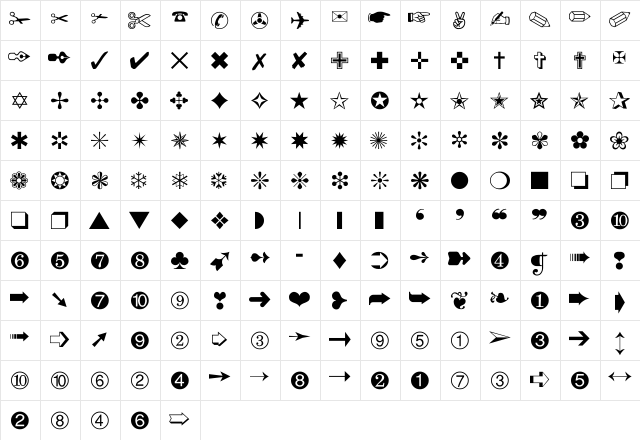 Dingbat Regular  glyph index