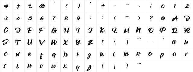 The Beach Boy Regular  glyph index
