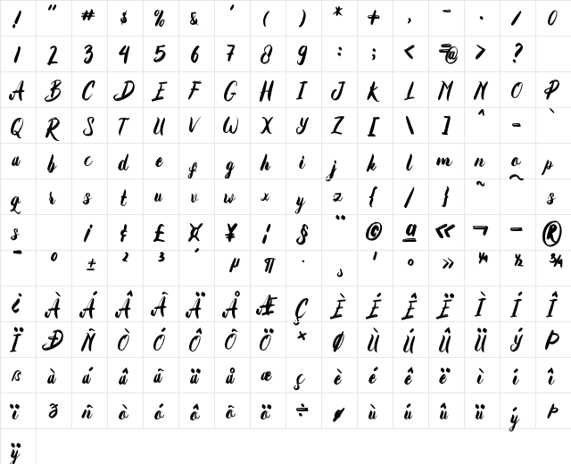 Emphasize Regular  glyph index