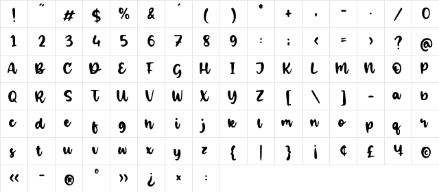 Baked Almond Regular  glyph index
