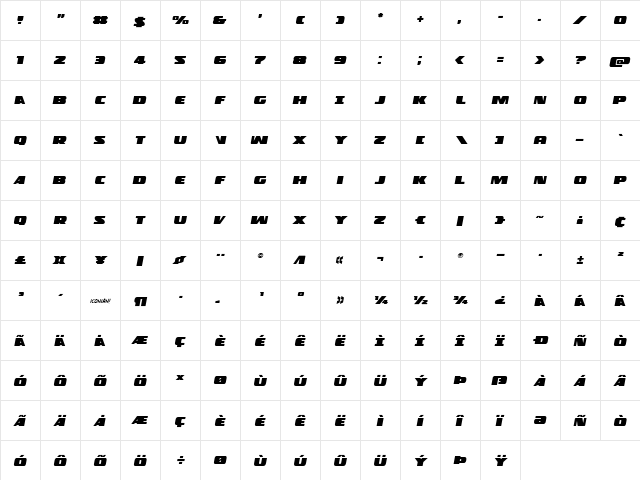 Police Cruiser Italic Italic  glyph index