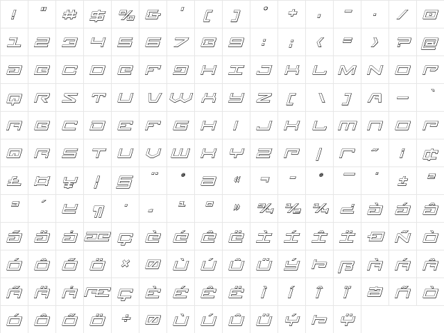 Legion 3D Italic Italic  glyph index