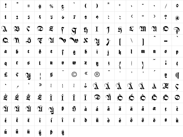 Ferox Regular  glyph index