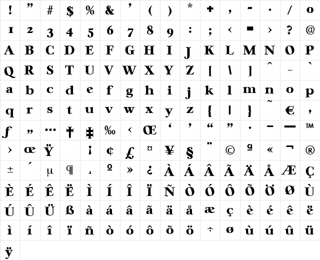Casablanca-ExtraBold Regular  glyph index