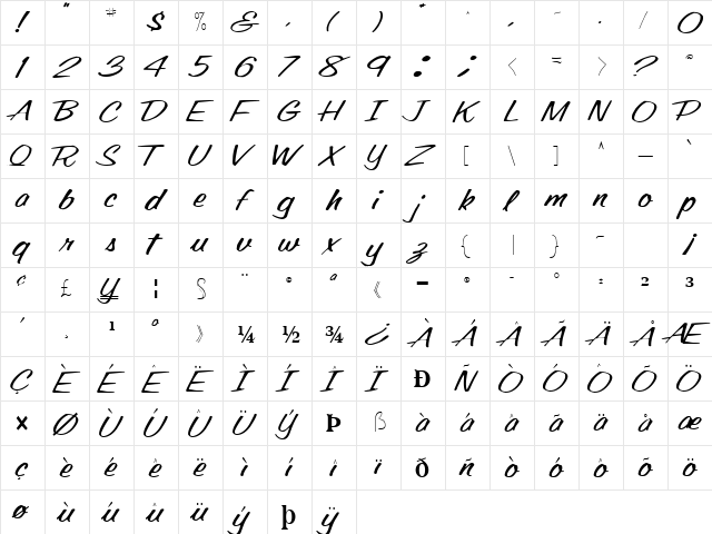 OldingSpiriT76 Regular  glyph index
