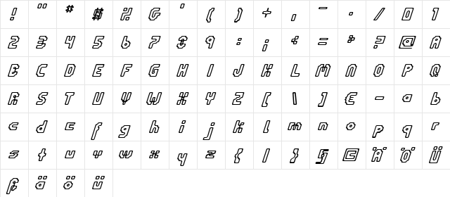 Eniltuo Regular  glyph index