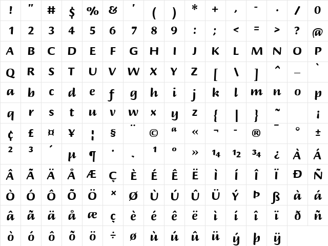 Briem Script Std Bold  glyph index